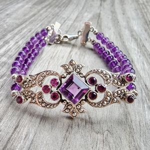 Nicky Butler Sterling Silver Designer Signed Amethyst Rhodolite Garnet Bracelet